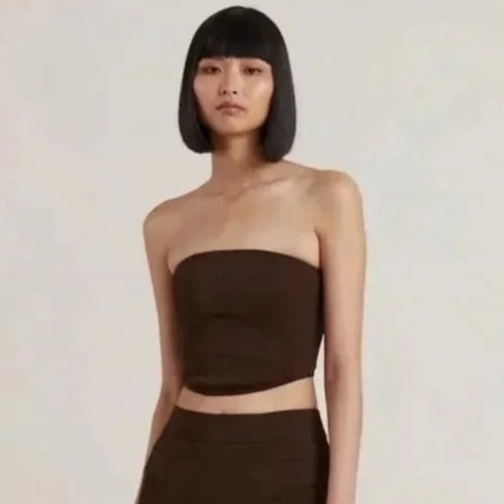 NWT Bec + Bridge Paloma Corset Chocolate Brown Strapless Zipper Tube Top Sz 4‎